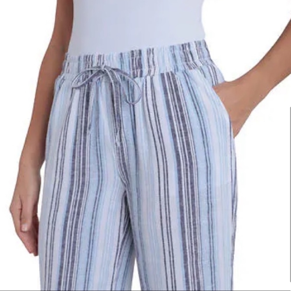 Briggs Womens Linen Blend Drawstring Pants Blue/White Size S